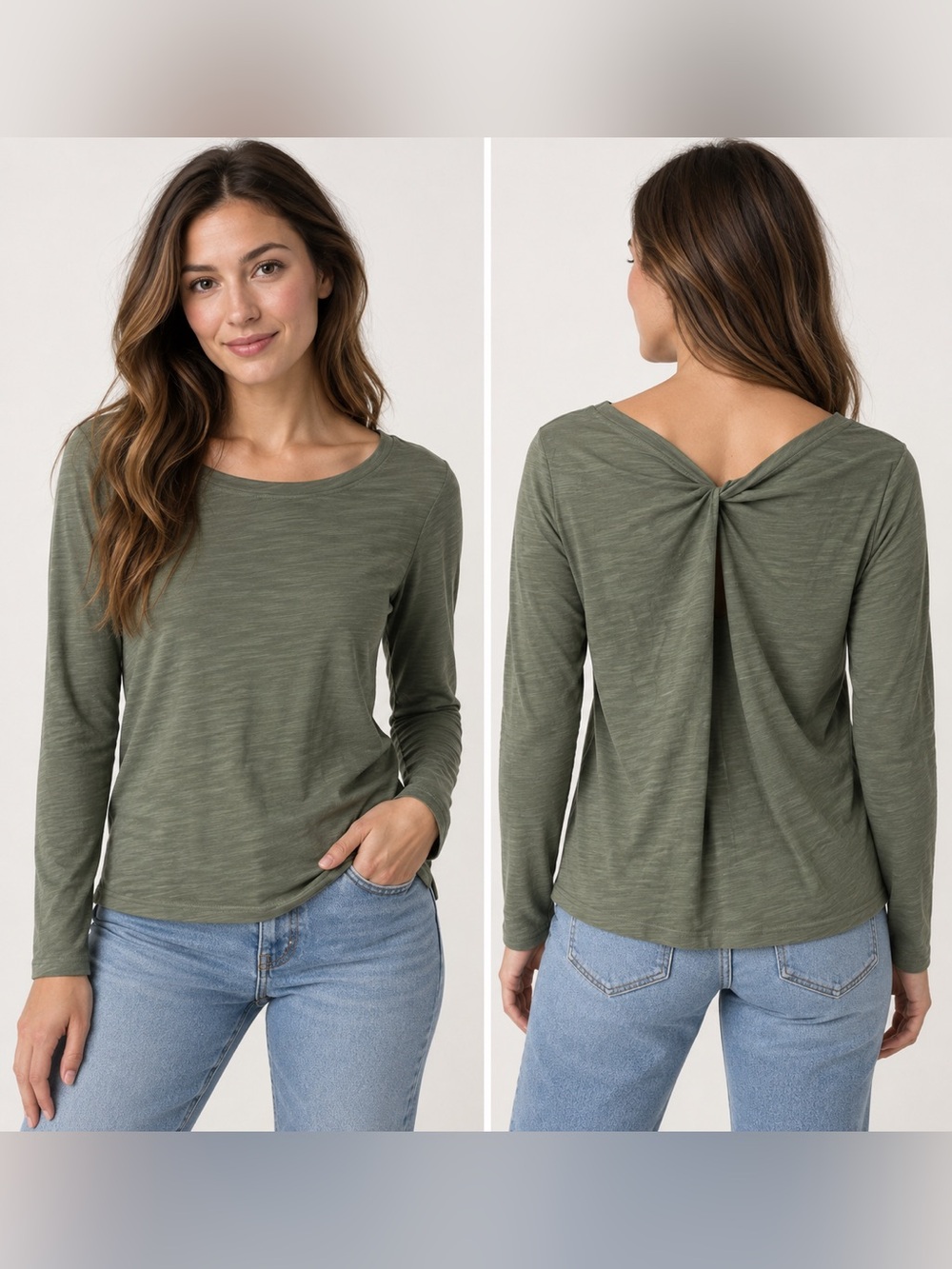 NWT PACT XS Olive Green Organic Cotton Twist Back Long Sleeve Top